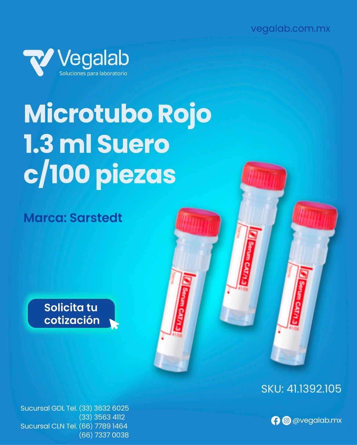 Microtubo Rojo preparado muestra de 1.3 ml Suero c/100 piezas - Sarstedt