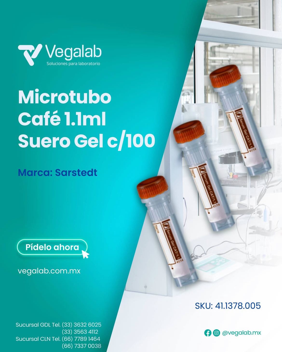 Microtubo Oro preparado muestra de 1.1 ml Suero gel c/100 piezas - Sarstedt