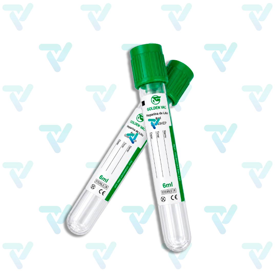 Tubo Verde Heparina de Litio 6ml, 13x100mm c/100 piezas - Golden Vac