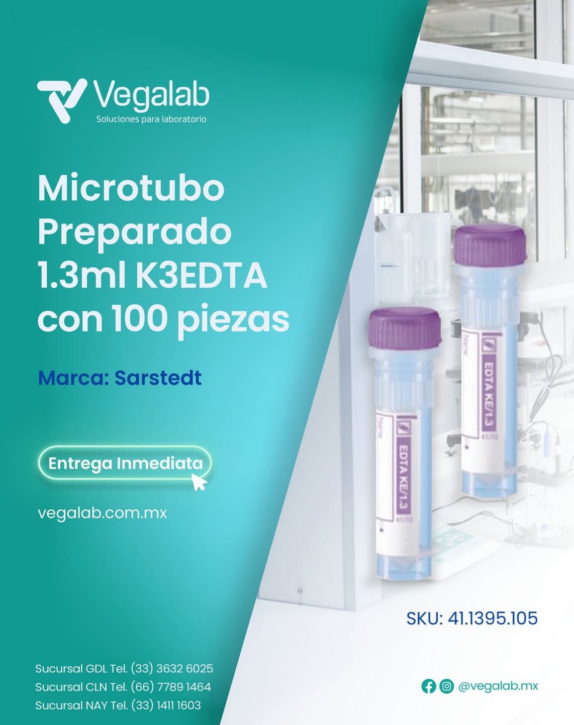 Microtubo Lila preparado muestra de 1.3 ml K3EDTA c/100 piezas - Sarstedt